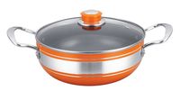 Ensembles de casseroles en aluminium antiadhésif en stock de la Chine Batterie de cuisine à double poignée avec couvercle en verre trempé