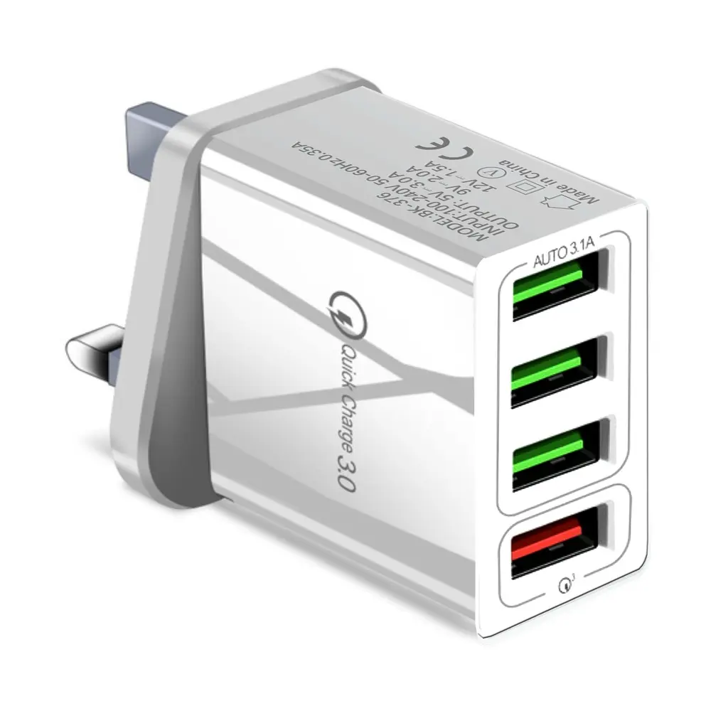 3.1A Quick Charge Phone Charger UK Plug 4 Port Usb Wall Charger QC3.0 USB Travel Adapter For iPhone