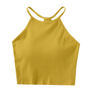 2023 été Offre Spéciale femmes <span class=keywords><strong>coton</strong></span> sans couture court mince sangle sport culture <span class=keywords><strong>gilet</strong></span> haut avec soutien-gorge sans fil - Product Image 5