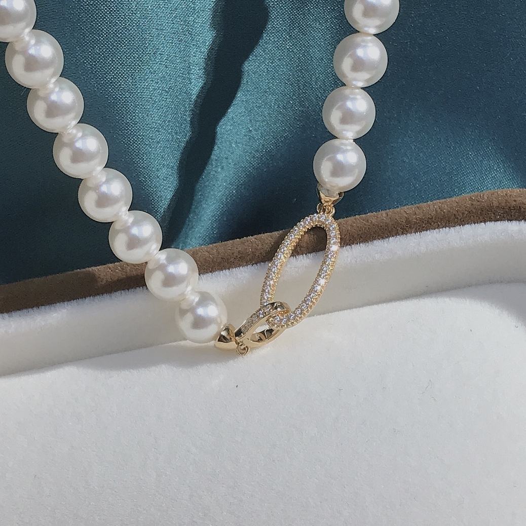 18k Gold Clasp Seawater Pearl Necklace 18 Inch 925 Sterling