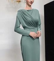 Robes de printemps à la mode femmes dame élégante couleur unie à manches longues col en v plissé décontracté avec ceinture