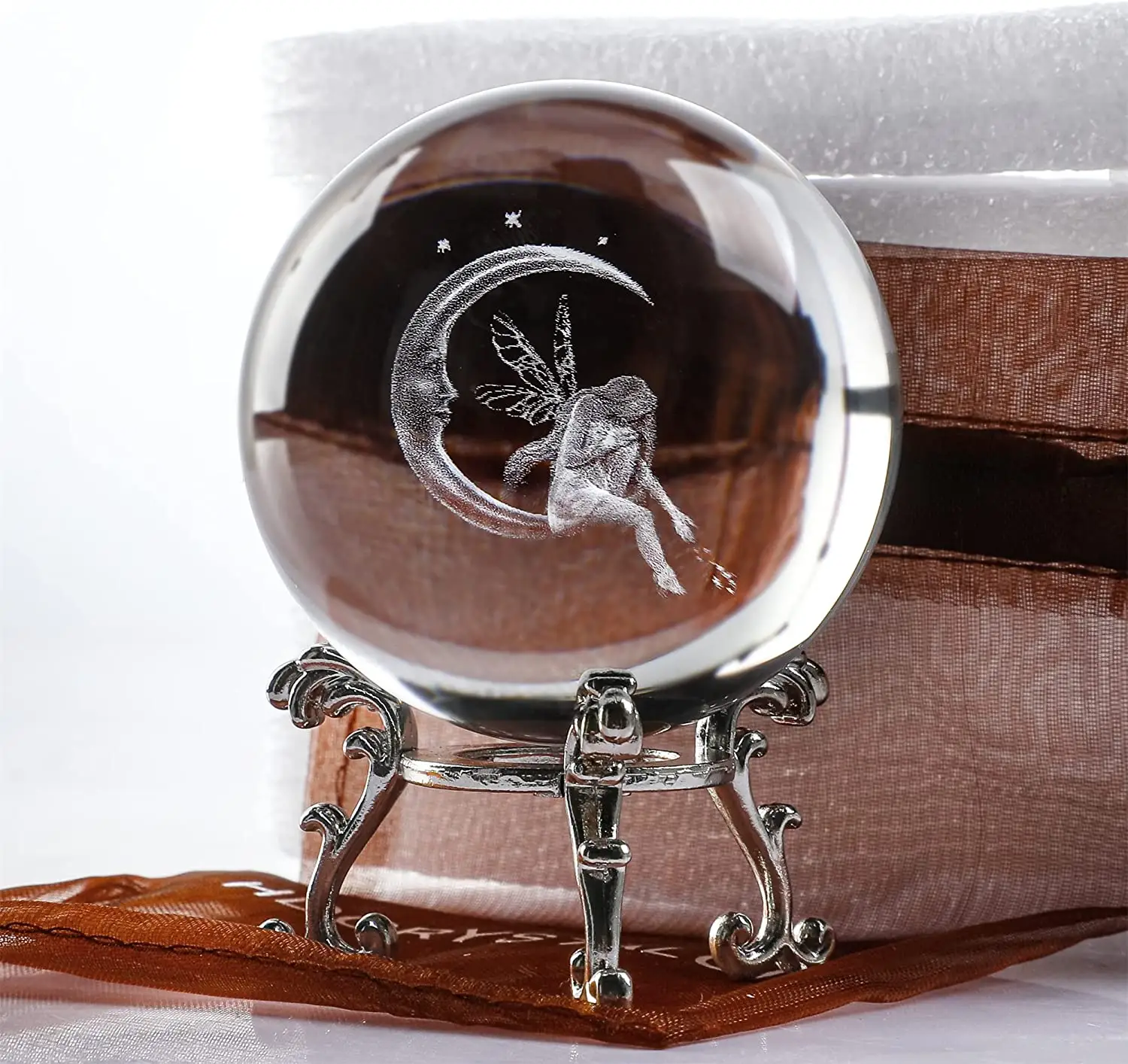 60mm Moon & Fairy Kristall kugel Brief besch werer 3D Laser gravierte Quarzglas kugel Kugel Tisch dekoration Handwerk