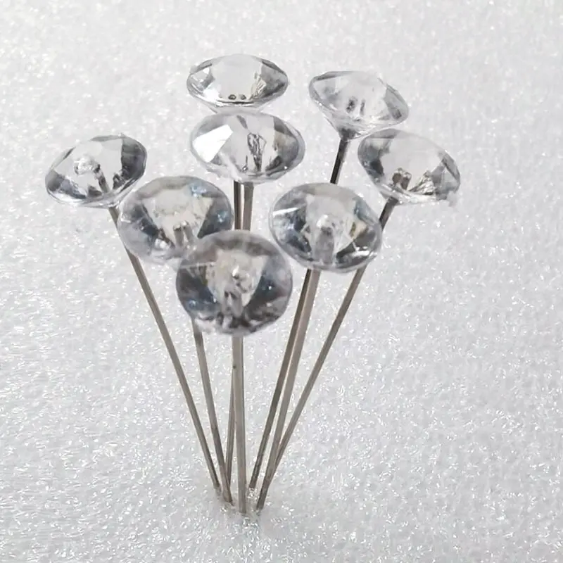 100 Pcs क्रिस्टल सिर पिन के साथ हीरे के आकार सिर पिन हीरा गुलदस्ता पिन भंडारण बॉक्स के लिए शादियों फूल सजावट