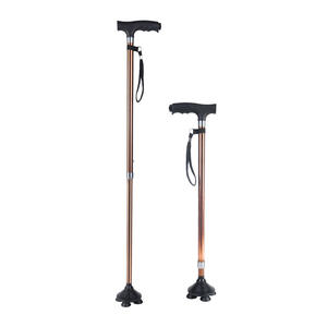 ไม้เท้าอลูมิเนียมอัลลอยด์แบบสี่ขา พร้อมไฟ  หนา 1.2 มม. ไม้เท้าสำหรับผู้สูงอายุ สีดำ พับได้สองท่อน - Product Image 1