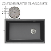 Évier de cuisine rectangulaire en granit composite moderne personnalisable, fait main, noir mat, à encastrer, facile à nettoyer, simple, garantie 5 ans