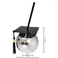 Nouvelle tasse de fête de remise des diplômes en PP écologique avec chapeau de bachelier noir, couleur personnalisable, paille miroir, qualité alimentaire sans BPA, vente en gros