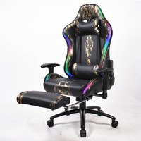 Chaise de bureau ergonomique en cuir PVC camouflage, pivotante à 360 degrés, inclinable, avec éclairage LED RGB pour jeux