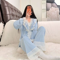 Pyjama pour femme style coréen rétro, avec dentelle, élégant, doux, en velours thermique, col en V, ourlet à volants, vêtements de nuit d'hiver, vêtements d'intérieur