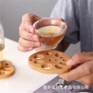 Wooden Lotus Root Slice Coaster Irregular Shape Heat Insulation For <b>Teacups</b> Coffee Mugs Solid Wood Home Use - Product Image 2