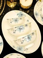 Service de table en porcelaine fine bleu floral, peint à la main, écologique, compatible lave-vaisselle et four, pour la maison, les mariages, cadeau de luxe