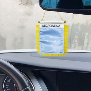 Bandera de satén personalizada de Micronesia para coche, mini bandera con borlas amarillas - Product Image 2