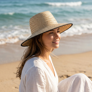 Sombrero de Paja Estilo Marinero Hecho a Mano con Ala Ancha |   Hoja de palma natural tejida a rayas |   Venta al por Mayor de Ropa para Fiestas en la Playa para Mujeres y Hombres |   Diseño de Flecos Personalizado - Product Image 3