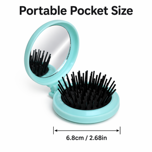 Espejo Circular Compacto y Moderno Portátil con Peine Plegable, Espejo Plegable para Peinar el Cabello con Masaje de Aire, Logotipo Personalizable - Product Image 1