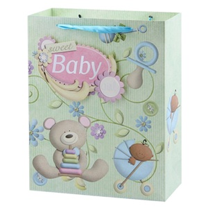 Bolsa de Papel para Regalo de Bebé con Diseño Impreso, Asas de Listón y Cartón Color Marfil, para Venta al Por Mayor - Product Image 6