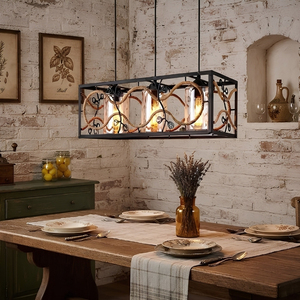 Suspension rectangulaire 3 lumières en forme de cage, avec corde tressée en feuilles et brindilles, qualité supérieure - Product Image 6