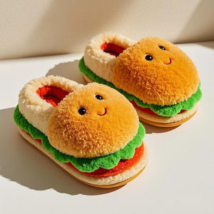 Venta al por mayor de pantuflas de algodón con dibujos animados personalizados comida para adultos en forma de hamburguesa y hamburguesa con queso juguete divertido relleno de algodón PP - Product Image 2