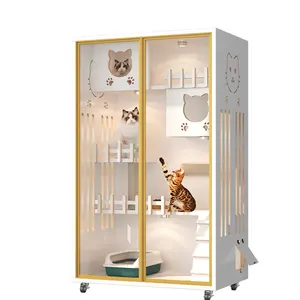 Hot Selling Huishoudelijke Kattenkast Huis Massief Houten Kooi Kitty Huisdier Huis Indoor Luxe Kattenvilla