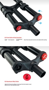 <span class=keywords><strong>Fourche</strong></span> à air en alliage pour <span class=keywords><strong>VTT</strong></span>, double suspension, 27,5 pouces, axe QR, tiges de 28,6 mm, amortissement réglable, débattement de 150 mm - Product Image 4