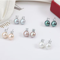 Pendientes de plata 925 para mujer, con perlas naturales de agua dulce de 8 mm, con incrustaciones de circonita, joyería al por mayor de fábrica.
