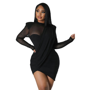 birthday dinner dresses Pearl-Detail Cut-Out Mini Dress in Black - 2 / Long main image 1