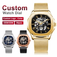 Mode hommes montre-bracelet lumineux de haute qualité étanche à l'eau de luxe en gros squelette ODM Logo personnalisé montre automatique mécanique