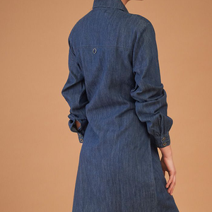 <span class=keywords><strong>2022</strong></span> venta al por mayor elegante camisa de mezclilla Jean Vestido de manga larga con cinturón para mujer - Product Image 6