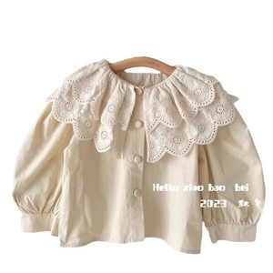 Girls Lace Collar Blouse Off White Cotton Poplin Spring 2024 Fashion Top - Product Image 5