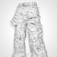 DiZNEW Jeans Y2k Homme en Gros, Pantalon Cargo Baggy Blanc à Coutures Lourdes avec Ceinture, Fabriqué en Chine