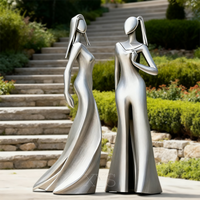Escultura Moderna de Acero Inoxidable, Estilo Abstracto Antiguo, Acabado Espejo, Hecha a Mano, Figura 3D, Decoración de Jardín Exterior, Temática Deportiva
