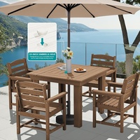 Ensemble de salle à manger carré pour patio, table avec 4 fauteuils en HDPE, résistant aux intempéries, ne se décolore pas, résistant à la rouille, pour jardin, bord de piscine, balcon