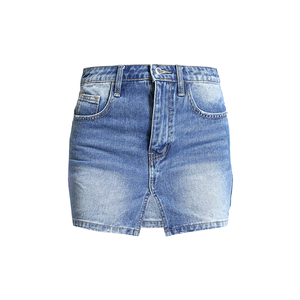 Tùy Chỉnh Váy Cho Phụ Nữ Cotton Chất Lượng Cao Cổ Điển Ánh Sáng Màu Xanh Rửa Denim Vải Của Phụ Nữ Chia <span class=keywords><strong>Miniskirt</strong></span> - Product Image 5