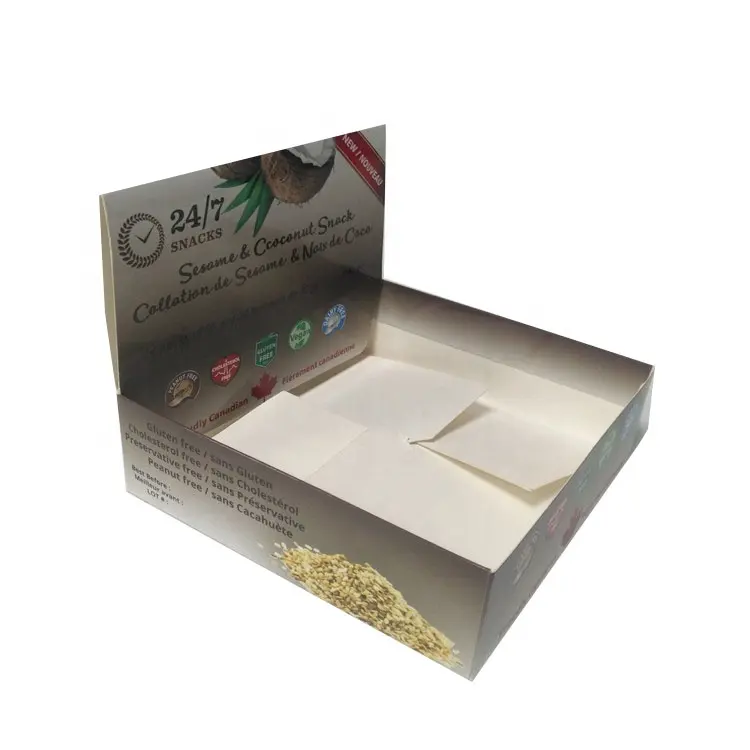 Бесплатный образец, биоразлагаемая переработанная белая художественная бумага, коробка для демонстрации с логотипом, упаковочная коробка для закусочных хлопьев