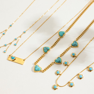 Collar de Moda con Cuentas, Corazón Azul Turquesa, Cadena de Aleación de Zinc de Varias Capas, Joyería, Accesorio para Mujer - Product Image 4