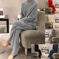 Ensemble Pull & Pantalon Décontracté Élégant pour Femme - Tricot Hiver Coupe Ample Manches Longues Couleur Unie