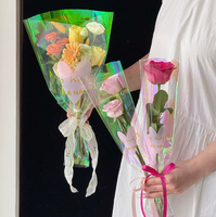 Manchon de fleur trapézoïdal holographique irisé en gros pour l'emballage de bouquet de rose unique