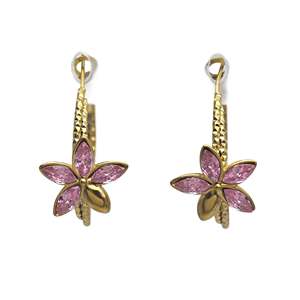 Pendientes de Moda con Diseño de Flor de Cristal Rosa, Acero Inoxidable 316L con Baño de Oro PVD - Product Image 1