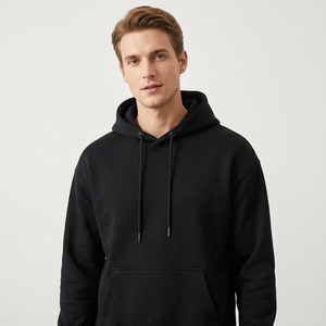 Sweat-shirt à capuche noir pour homme, couleur unie, style décontracté, coupe classique, tricoté, pour l'automne, avec poche, 100 % coton - Product Image 5
