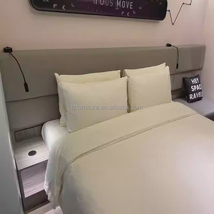 3 Star Hotel Bedroom Furniture Sets Customize Single Twin Wooden <b>Bed</b> Frame With Upholstered Headboard Nightstands & Side Table - Product Image 2