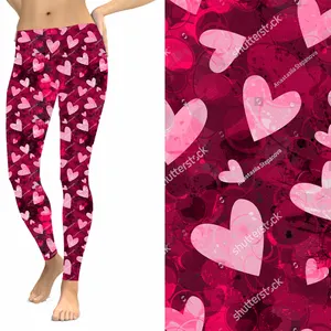 Venta al por mayor de alta calidad de corazones de amor de San Valentín días de vacaciones Super suave Leggings para las mujeres