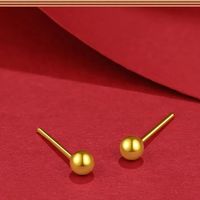 Pendientes de Oro Real de 24K, 999, con Cuentas de 5mm, 5G, para Mujer, Diseño 3D de Bola Dura, Marca Xinfly