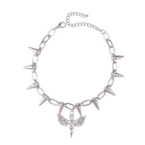 Collier Punk à Clous en Alliage de Zinc avec Pendentif Croix, Ange et Crâne, Bijou Tendance pour Hommes et Femmes, Idéal pour les Fêtes - Product Image 5