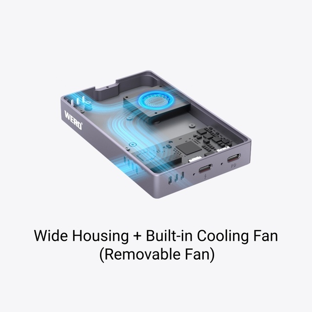 Thunderbolt 3 Magnetic M.2 NVMe SSD Enclosure 40Gbps Dual Protocol up to 8TB Cooling Fan PD Aux Power for iPhone Mac Windows