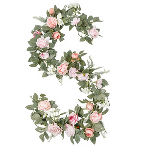 Guirlande de roses artificielles, feuilles roses, blanches et vertes, décorations de table et de chaises de mariage, style rotin 20233 - Product Image 5