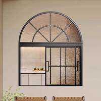 Ventana Corredera de Vidrio Texturizado con Marco Negro Estilo Vintage Wharton para Cafetería, Restaurante, Residencia, Cocina de Villa