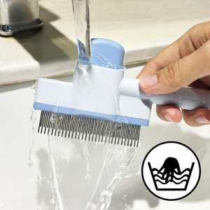 Peigne pour poils d'animaux (chats, chiens) en ABS et acier inoxydable, moderne, classique, simple, auto-nettoyant, à un bouton, forme d'aiguille - Product Image 3