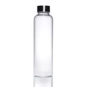 Bottiglia d'acqua in vetro borosilicato trasparente personalizzata all'ingrosso da 500ml 1000ml