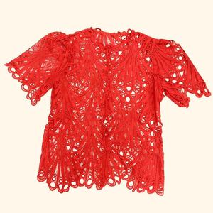 Nueva Blusa de Moda para Mujer, Sexy, con Transparencias, Estilo Club Nocturno, Manga Corta Abullonada, Irregular, con Encaje - Product Image 6