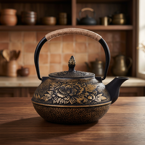 Tetera Oriental de Metal con Tapa y Asa, Diseño Floral, Olla para Agua - Product Image 6