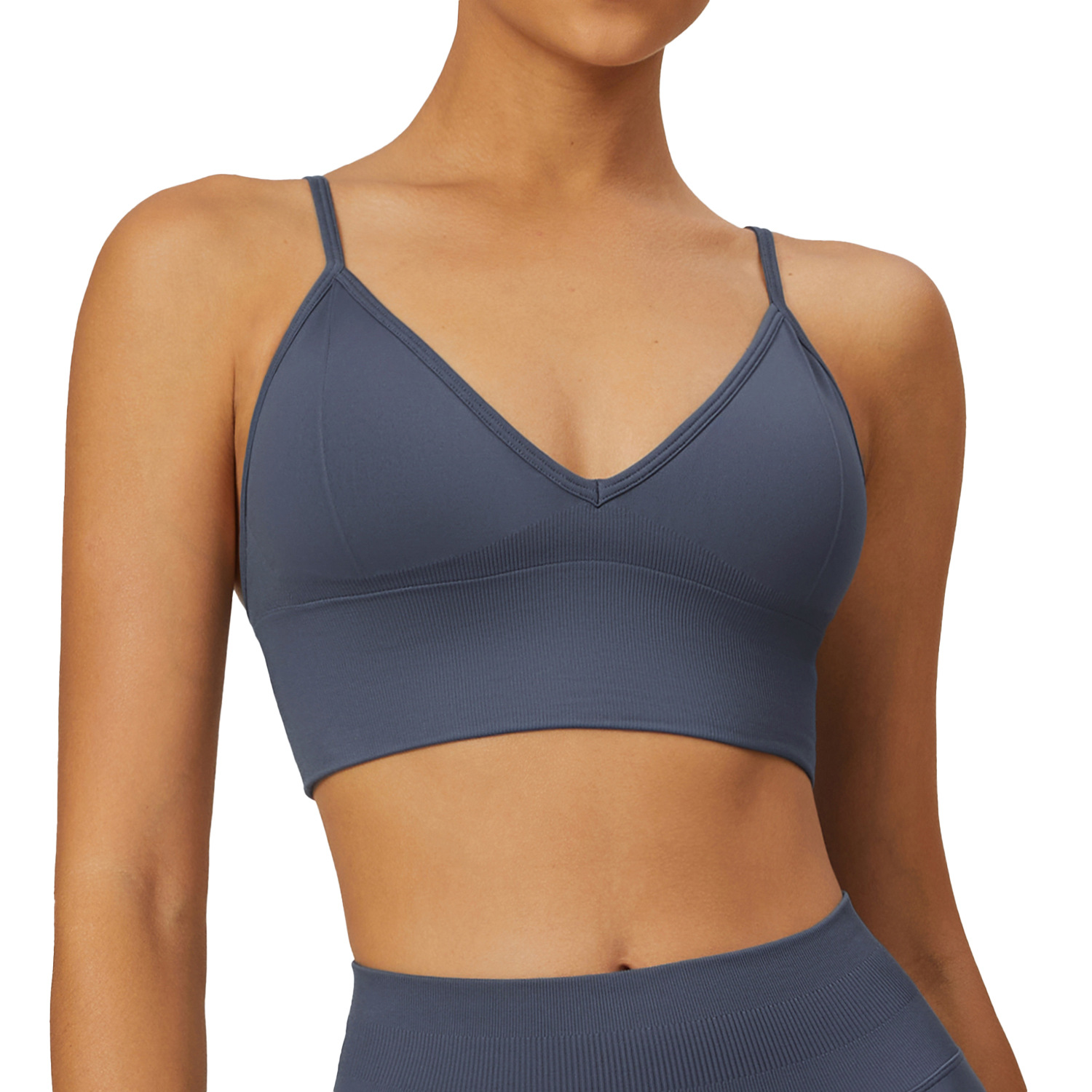 Seamless Strap Backless V Neck Sports Quick-dry Top Yoga Outfit Outdoor Solid Color Fitness Yoga Bra