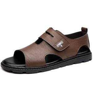 Sandales d'été en cuir véritable à bout ouvert pour homme, avec empeigne en maille, décontractées, à semelle souple, respirantes, avec soutien de la voûte plantaire, à enfiler - Product Image 1